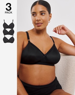 Pretty Secrets (3 Pack) Full Cup Non Wired Bras (B-E) Black