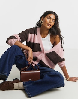 Simply Be Stripe Fluffy Boyfriend Cardigan