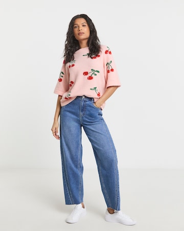 Simply Be Pink Cherry Print Half Sleeve Knitted Tee