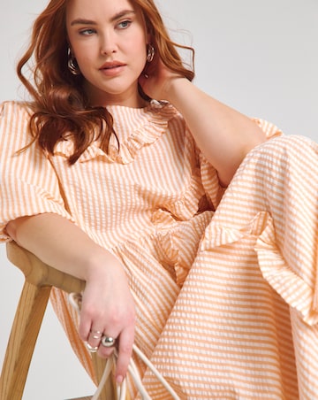 Native Youth Peach Textured Stripe Short Sleeve Midi Dress