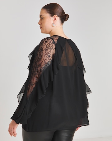 Black Lace Mix Ruffle Blouse