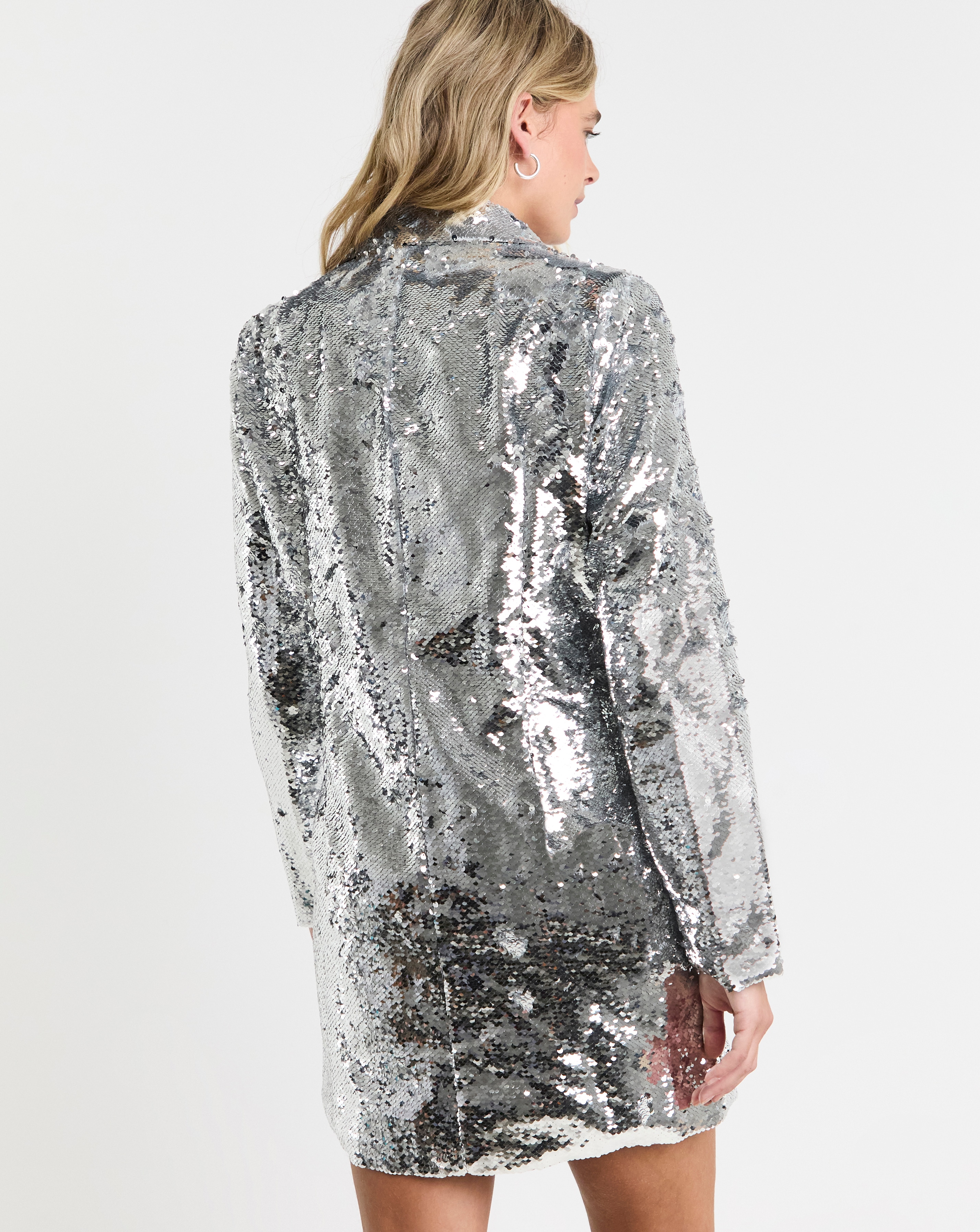 Silver Sequin Blazer Dress | Simply Be