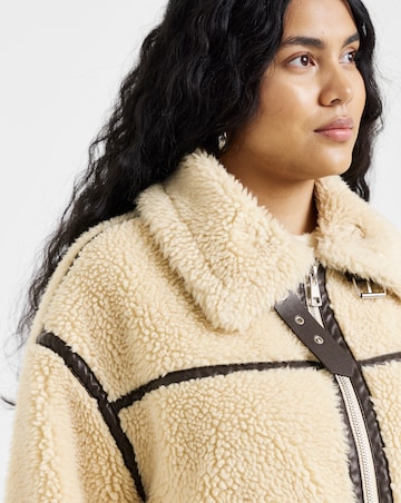 Cream Borg PU Trim Aviator