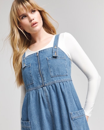 Mid Wash Midaxi Pocket Detail Apron Dress