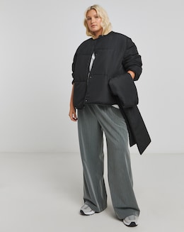 Black Scarf Detail Round Neck Jacket