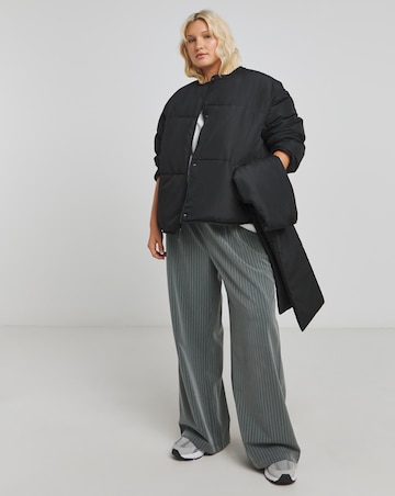 Black Scarf Detail Round Neck Jacket