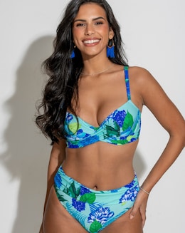 Pour Moi Free Spirit Wired Twist Front Lightly Pad Bikini Top Aqua Tropic