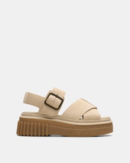 Clarks Ecru Evamar Wish Suede Buckle Sandal Standard Fit