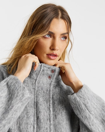 Simply Be Luxe Grey Wool Look Funnel Neck Bomber Jacket