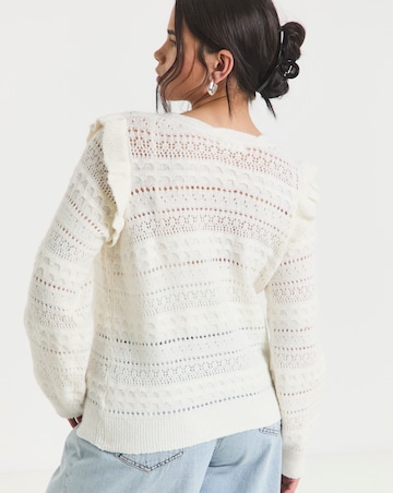 Simply Be Cream Pointelle Tie Front Cardigan