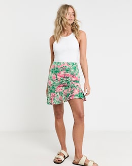 Tropical Print Drawcord Flippy Mini Skirt