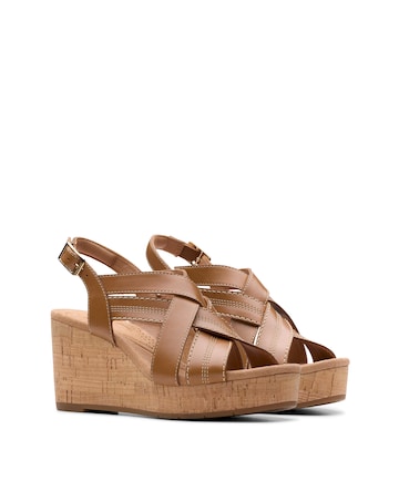 Clarks Tan Sabina Sling Wedge Sandal -Wide Fit (E)