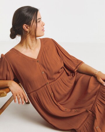 Simply Be Rust Crinkle Tiered Maxi Dress with Ladder Trim