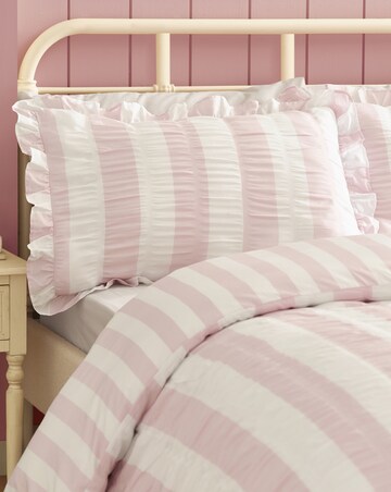 Catherine Lansfield Seersucker Frill Stripe Duvet Cover Set