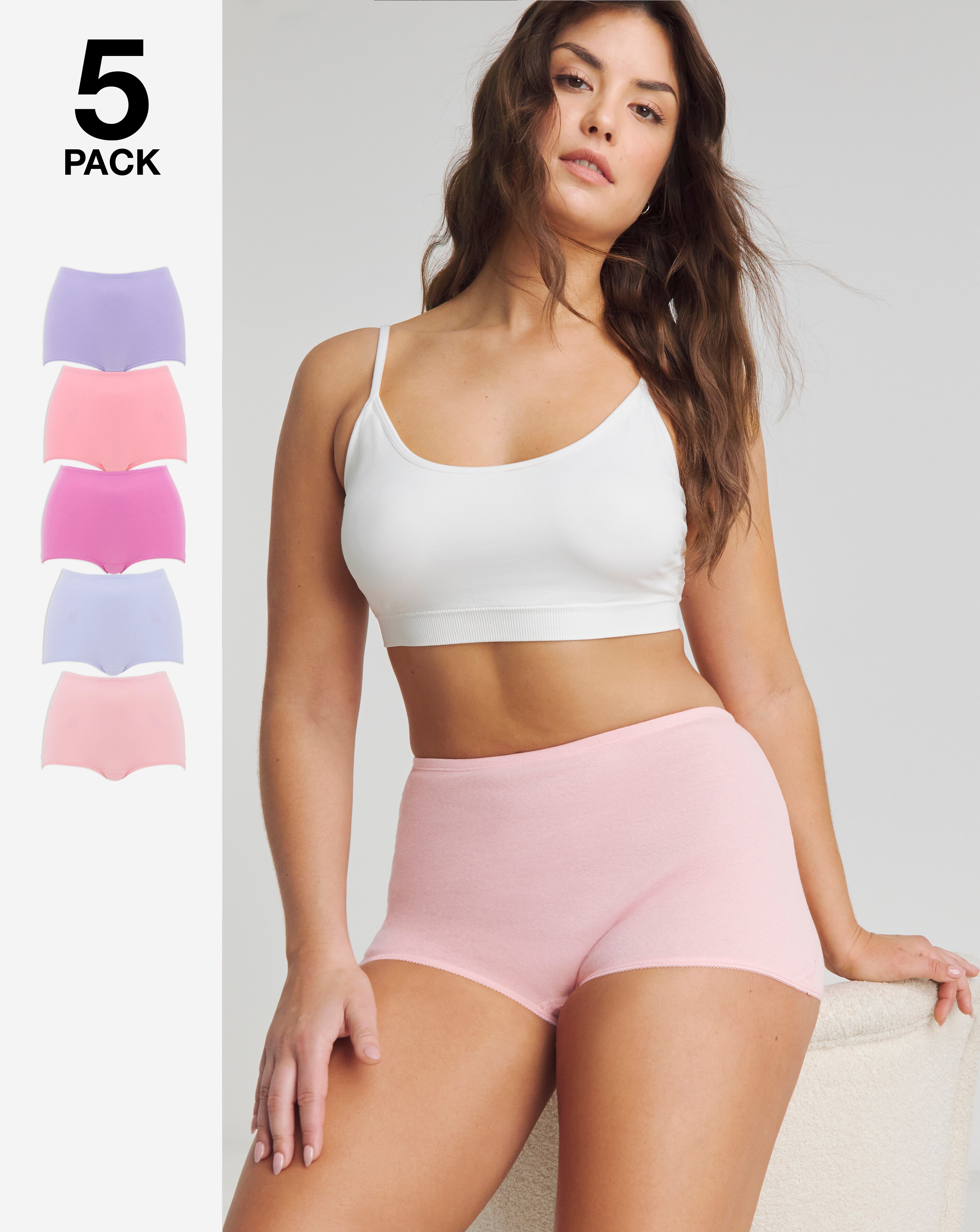 Pretty Secrets (5 Pack) Cotton Comfort Short Knickers Pink Multi