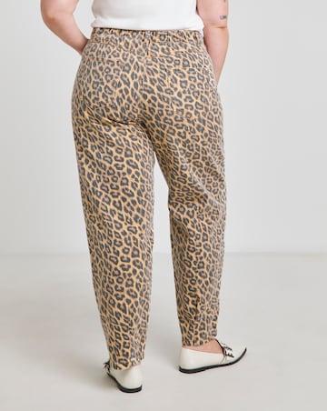 Leopard Denim Barrel Leg Jeans