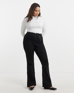 Super Stretch Premium Denim Black Flared Jeans