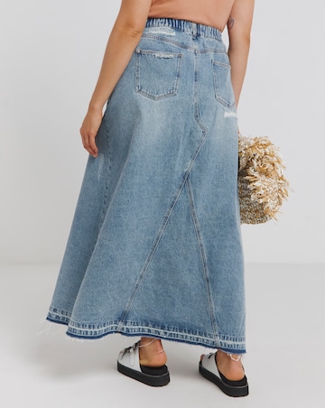 Simply Be Light Wash Rip and Repair Denim Maxi Skirt