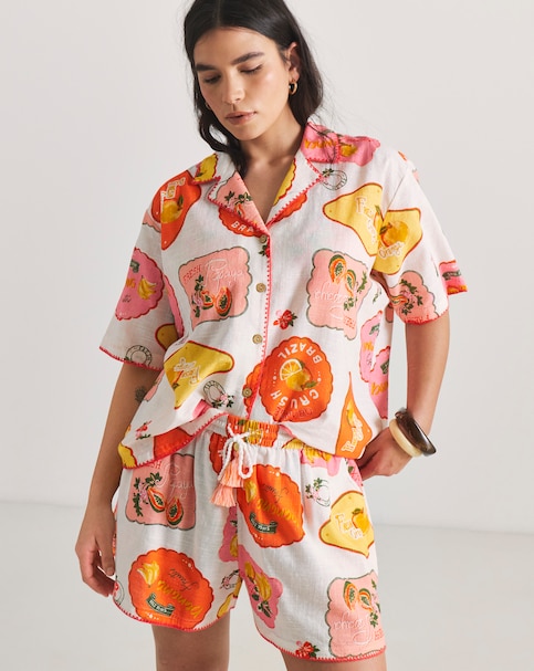 Figleaves Sticker Print Beach Shirt and Short Co-Ord Set