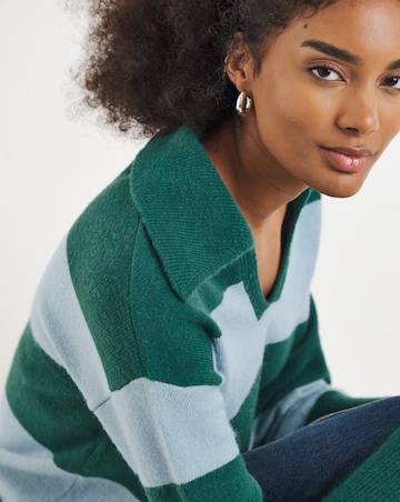 Simply Be Snug Green/Blue Stripe Rugby Collared Knitted Jumper