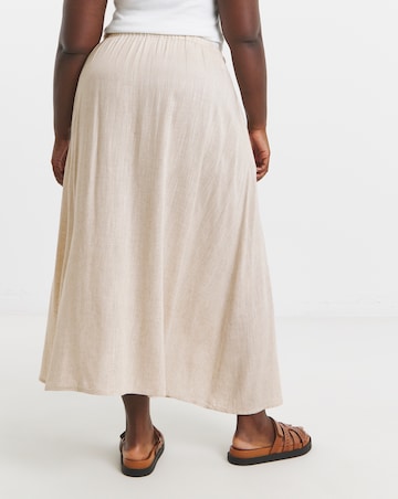 Tie Waist Bead Detail Linen Mix Midaxi Skirt