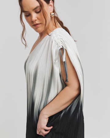 Mono Ombre Plisse One Shoulder Maxi Dress