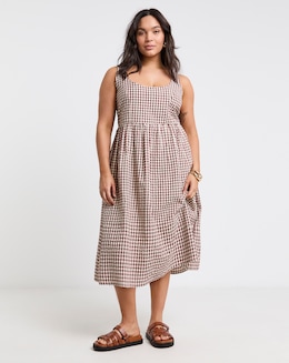 Simply Be Chocolate/Ecru Gingham Apron Dress
