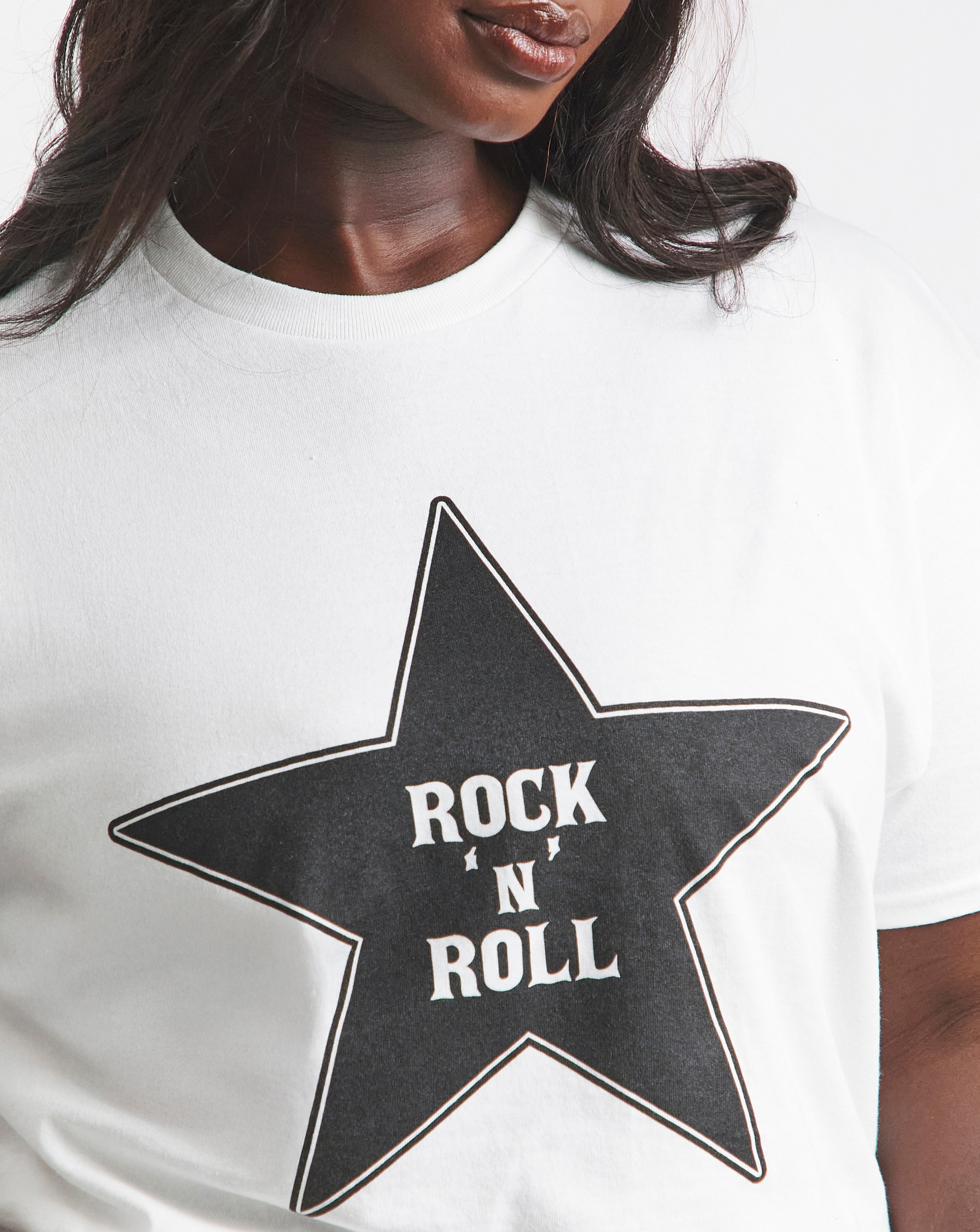 Simply Be White Rock 'N' Roll Slogan T-Shirt Simply Be