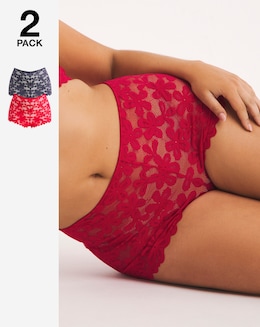 Pretty Secrets 2 Pack Daisy Lace Shorts - Grey/Red