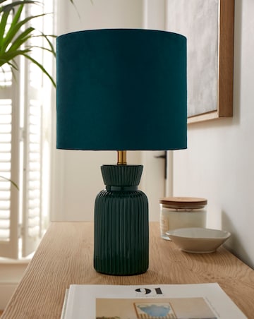 Ribbed Ceramic Table Lamp Emerald