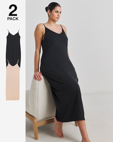 Pretty Secrets 2 Pack Maxi Slips Length 52in - Black/Almond