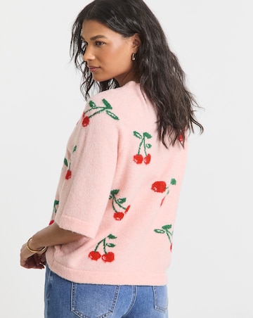 Simply Be Pink Cherry Print Half Sleeve Knitted Tee