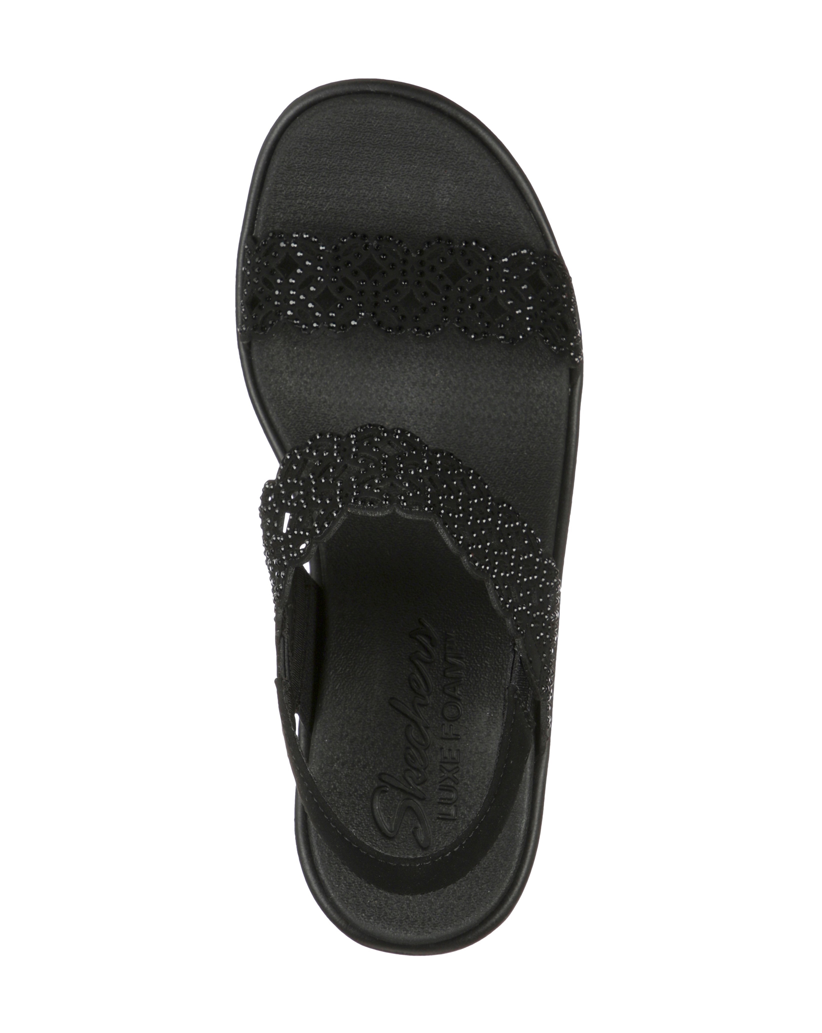 Skechers Black Rumble On Sassy Dayz Wedge Sandals- Wide Fit (E