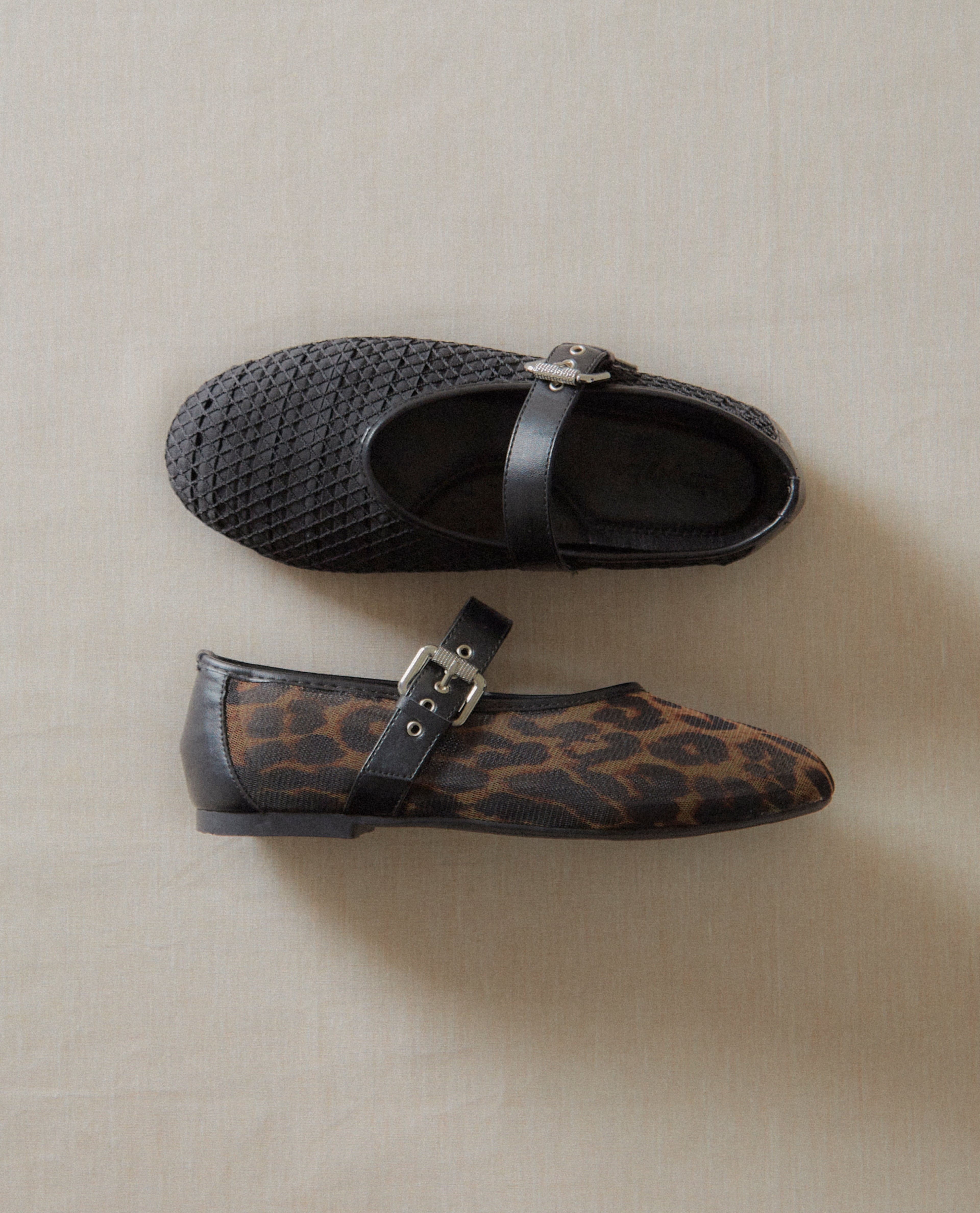 Ballerina shoes in black and leopard print