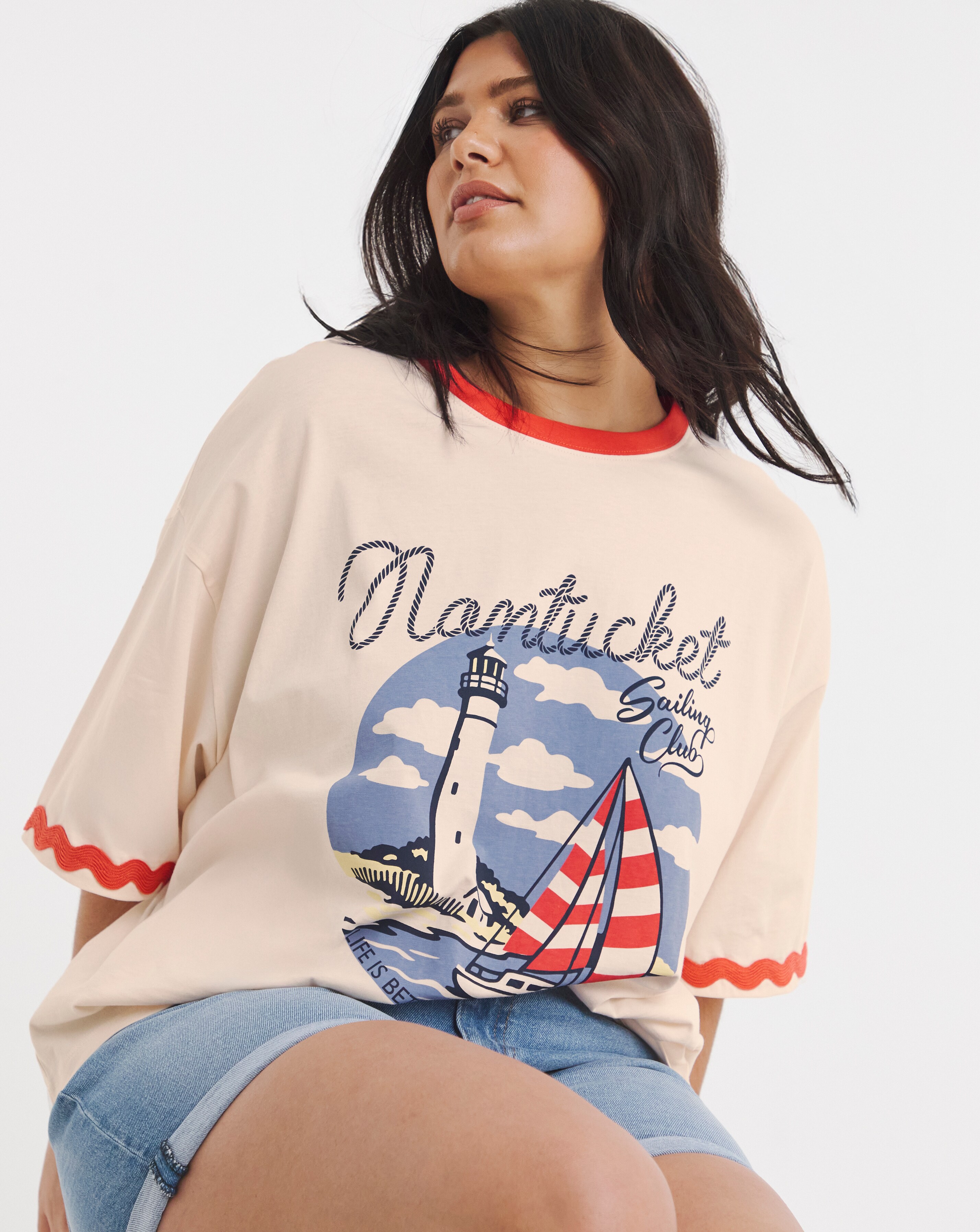 Simply Be Ecru Nantucket Sailing Club Graphic T-Shirt