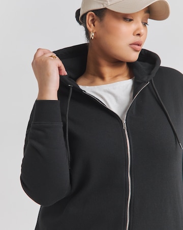 Basic Black Zip Through Longline Tunic Hoodie