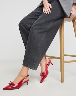 Heavenly Soles Elm Kitten Heel Slingback Shoes With Bow - Wide Fit (E)