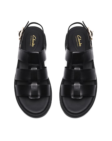 Clarks Black Orinoco3 Strap Leather Sandals - Wide Fit (E)