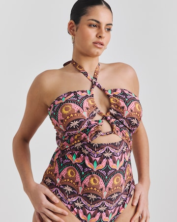 Simply Be Cut Out Halterneck Patterned Swimsuit