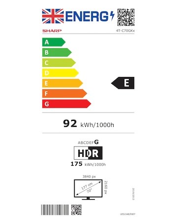 SHARP 4T-C70GK4245KB 70in 4K Ultra HD Smart TiVo LED TV with Freely