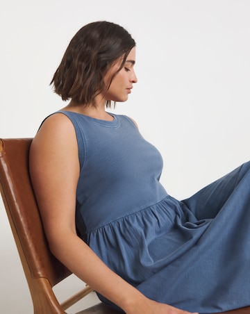 Blue Acid Jersey Cotton Maxi Dress With Pockets