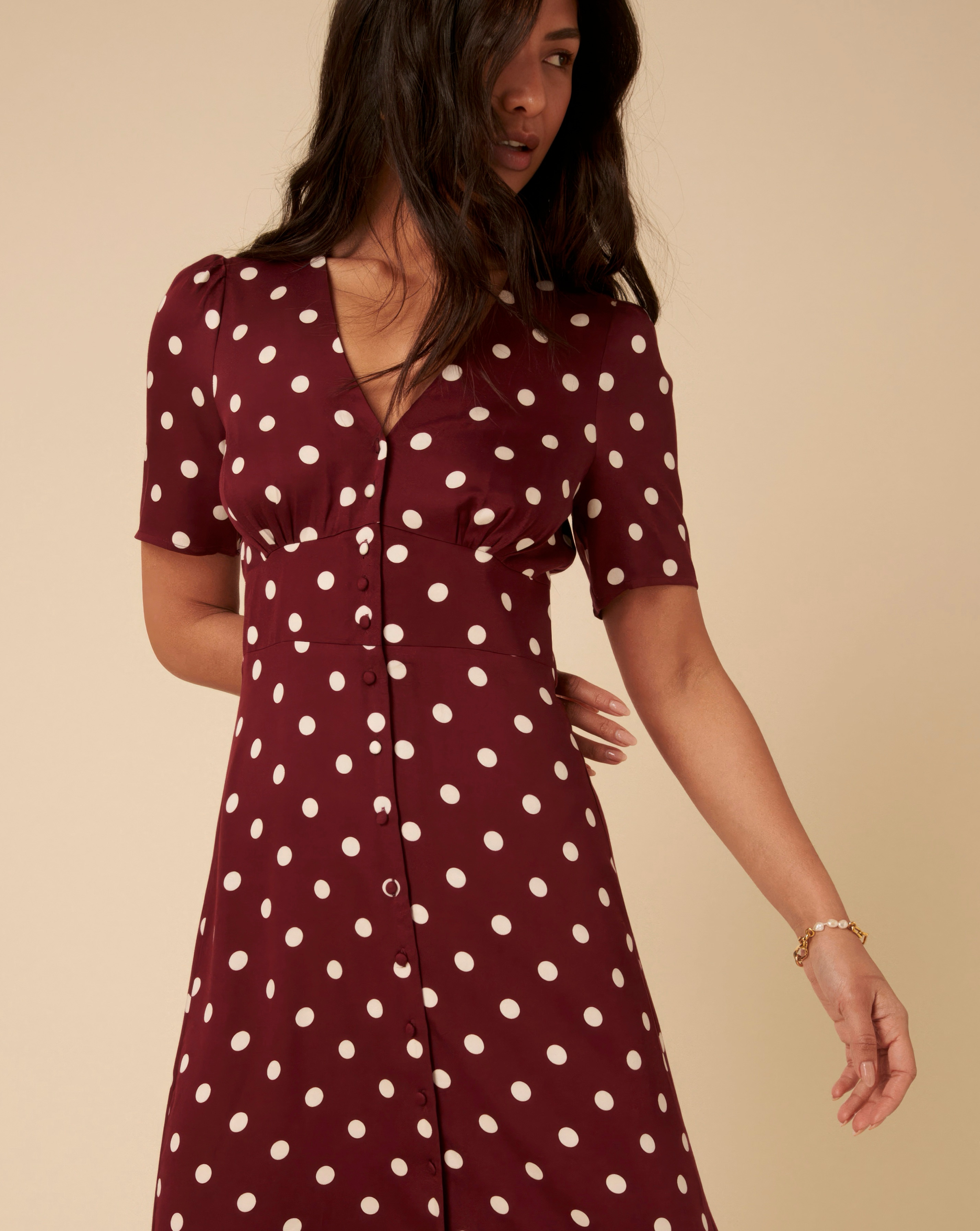 strapless open back dress Talia Red Polka Dot Dress