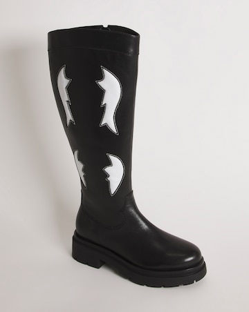 Caralynn Leather Western Chunky Knee High Boots - Wide Fit (E) Super Curvy Calf