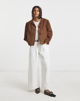 Tan Funnel Neck Suedette Jacket