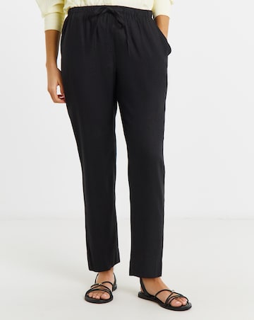 Simply Be Black Tie Waist Linen Mix Tapered Trousers
