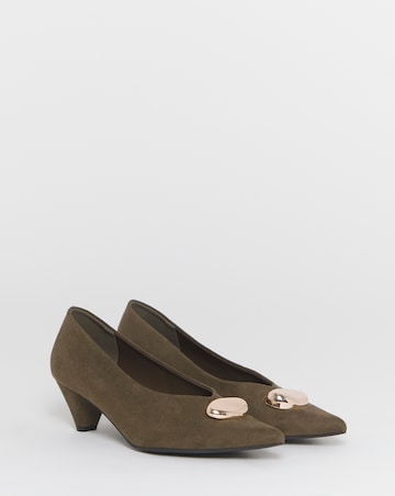 Nevis Kitten Heel Hardware Trim V Cut Court Shoes - Wide Fit (E)