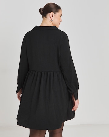 Black Herringbone Twill Smock Dress With Pockets