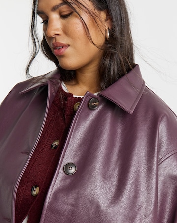 Blackcurrant Faux Leather Button Through Shacket
