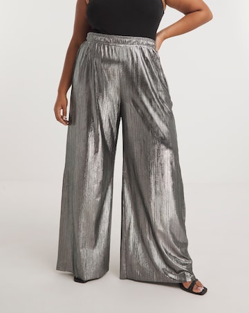 Metallic Plisse Wide Leg Trousers