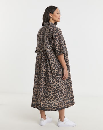 Leopard Printed Shirt Dress With Pockets